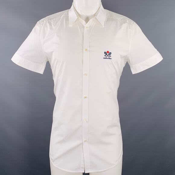 DSQUARED2 Size M White Navy Embroidery Cotton Short Sleeve Shirt - Picture 1 of 8